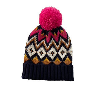 Old Navy Fair Isle Pom-Pom Beanie For Women's OS Navy Hot pink